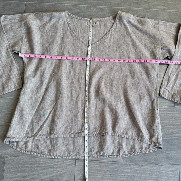 FLAX 100% Linen Oversized V-Neck Tunic Top L Lagenlook Bohemian Long Sleeves - Picture 14 of 14